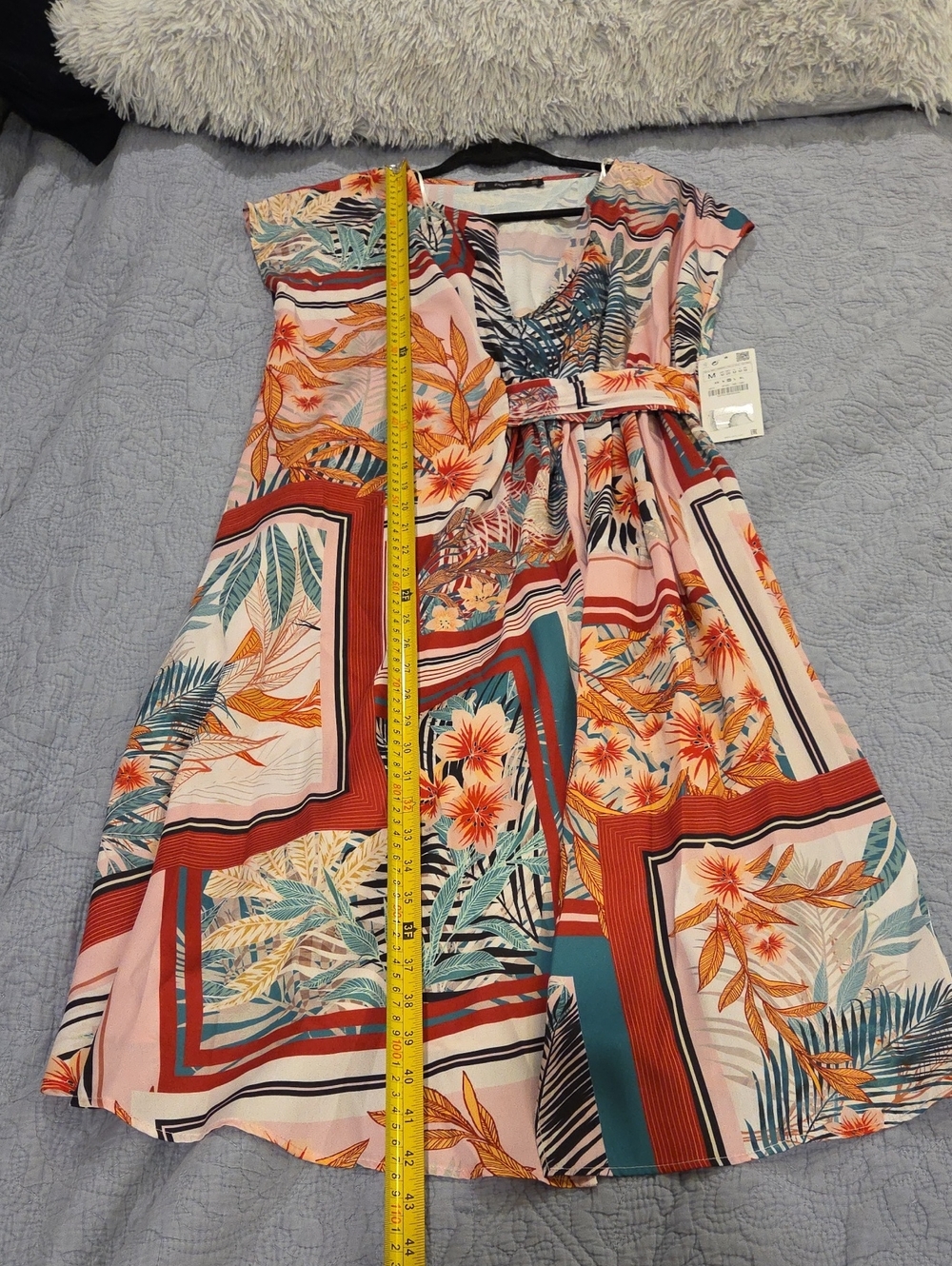 ZARA Satin-Effect Tropical Scarf Print Midi Dress Size M NWT - Picture 7 of 10